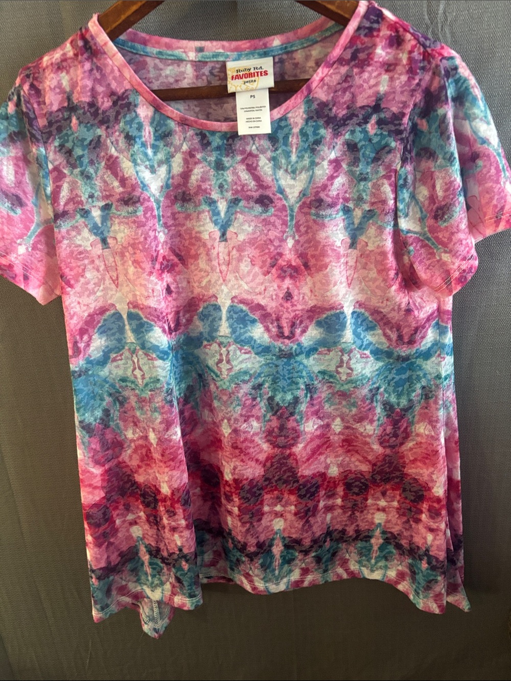 Ruby Rd. Petite Floral Blouse in Pink and Blue